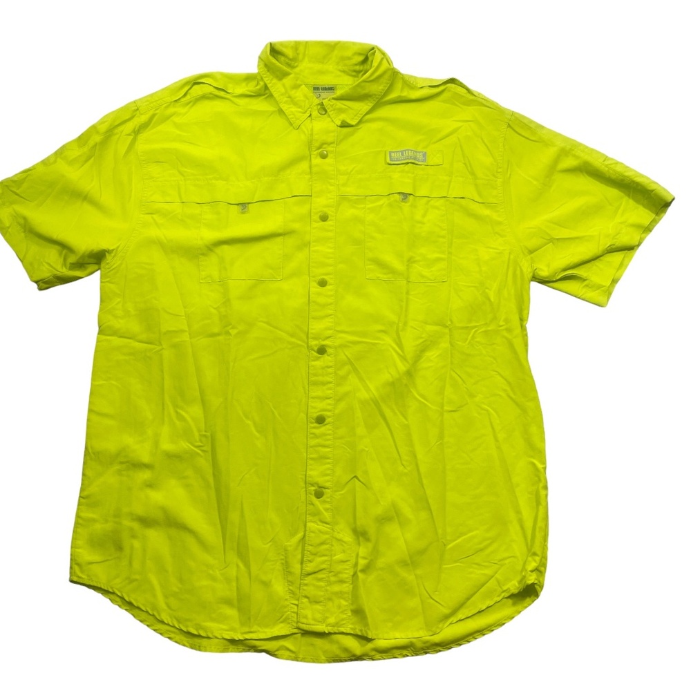 Reel Legends (see measuremnents) Chartreuse Performance Snap‎ Up Short Sleeve -